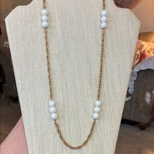 Vintage Gold tone chain and White Beaded Necklace
